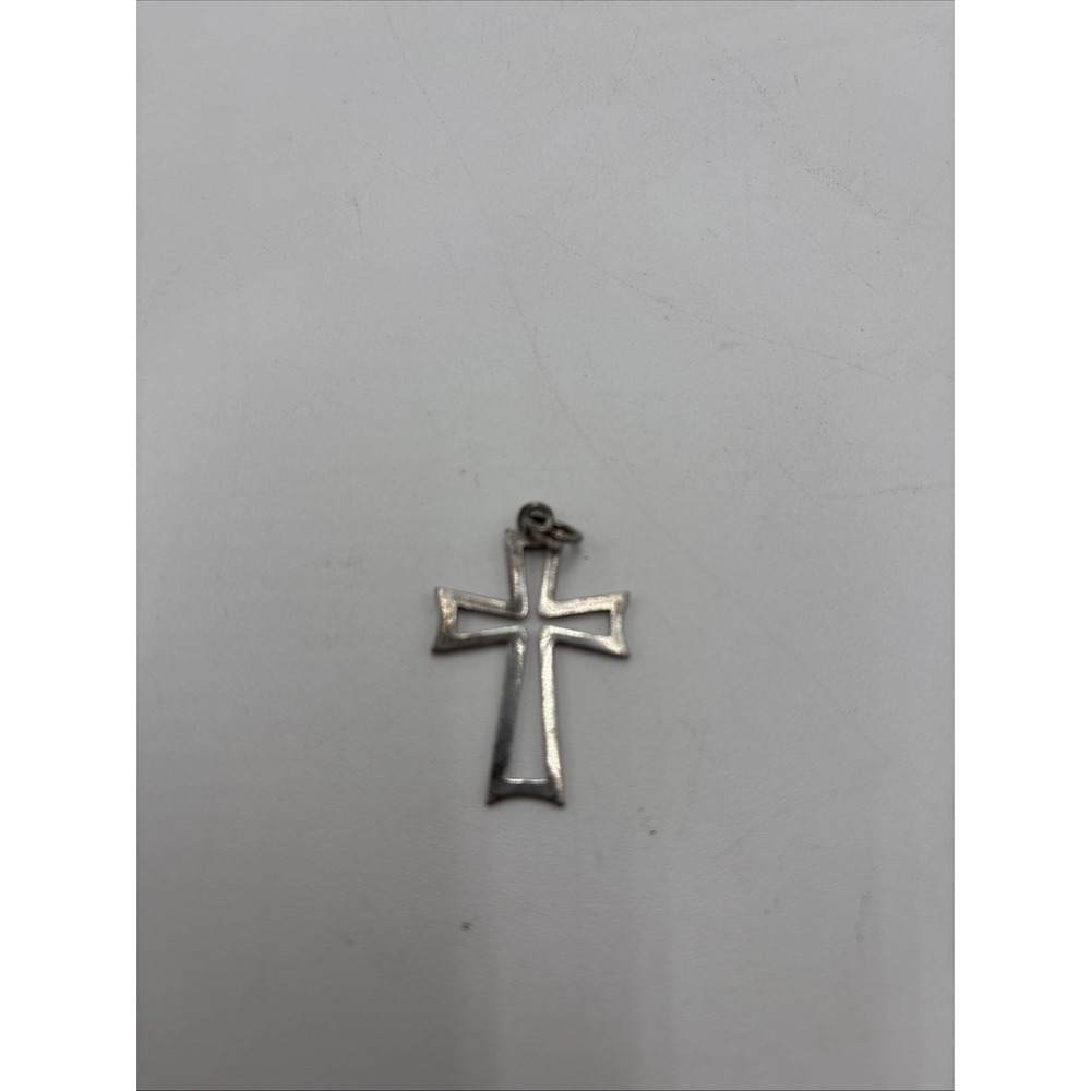 Sterling Silver 925 Cross Pendant Cut Out Middle One Inch Long